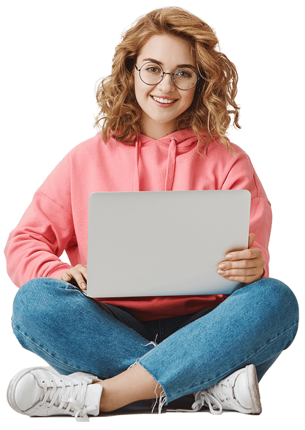 A girl participating in Python internship handled by Adastra Bulgaria. Become a Python Developer.